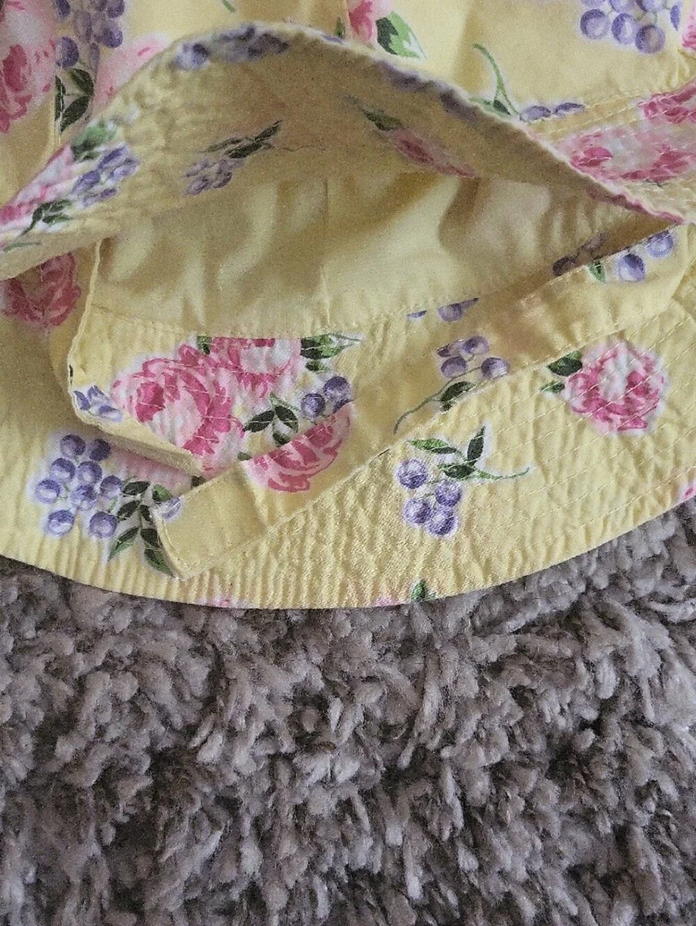Yellow Floral Sun Hat for Kids - Pink Rose Pattern